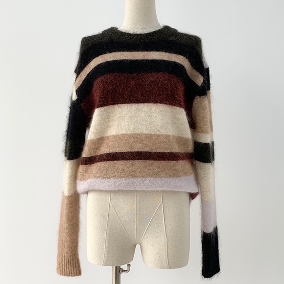 🍁ACNE STUDIOS Green and Red Kalbah Mohair Striped Sweater - Picture 10 of 16